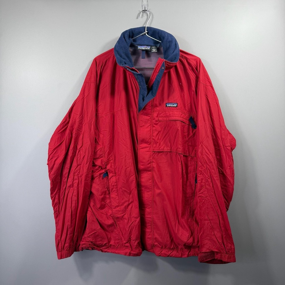 Patagonia Jacket Mens Large Red Full Zip Lined Windbreaker Outdoor Hiking